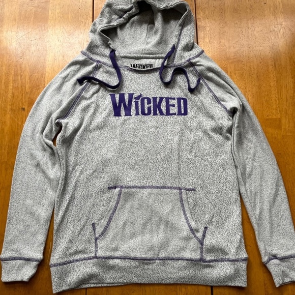 Wicked Sz M Authentic Pullover Hooded Sweatshirt Gray Purple Kangaroo Pocket - Picture 7 of 11